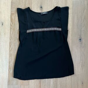 Zouk Black Flutter Sleeve Blouse Tribal Print on Chest